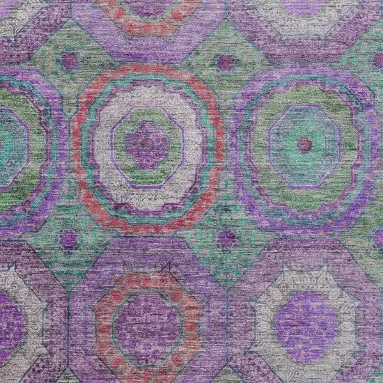 Purple Teal Blue And Lime Green Geometric Washable Indoor Outdoor Area Rug Photo 3
