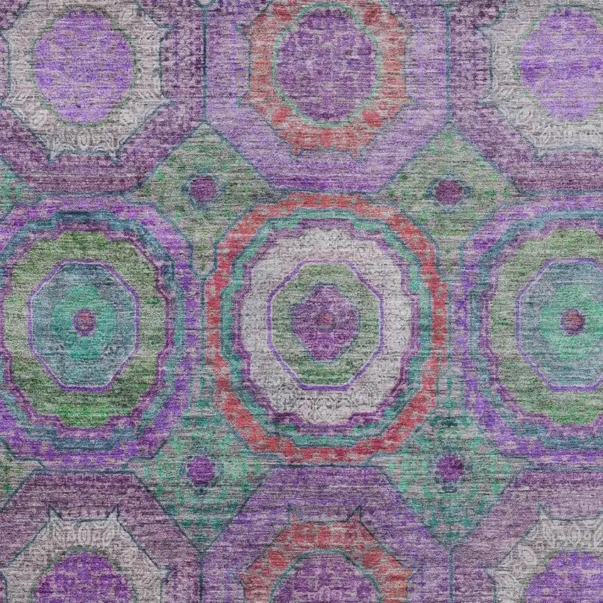 Purple Teal Blue And Lime Green Geometric Washable Indoor Outdoor Area Rug Photo 3