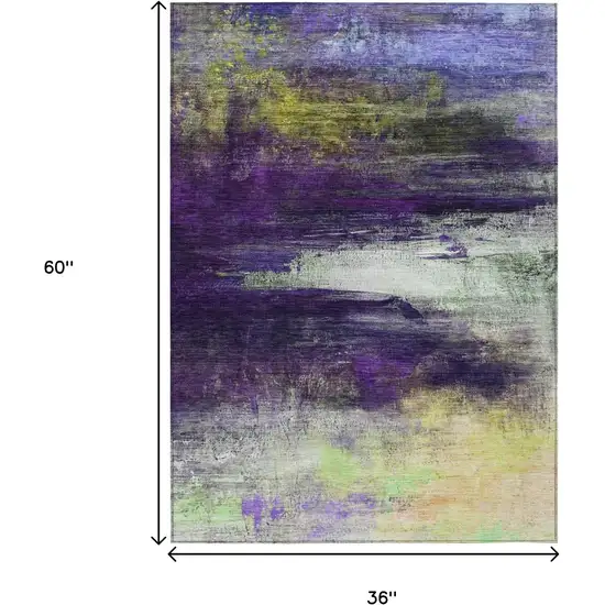 Purple Yellow And Ivory Abstract Washable Indoor Outdoor Area Rug Photo 9