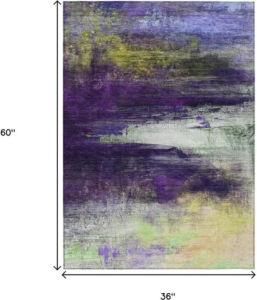 Purple Yellow And Ivory Abstract Washable Indoor Outdoor Area Rug Photo 9