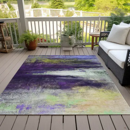 Purple Yellow And Ivory Abstract Washable Indoor Outdoor Area Rug Photo 7