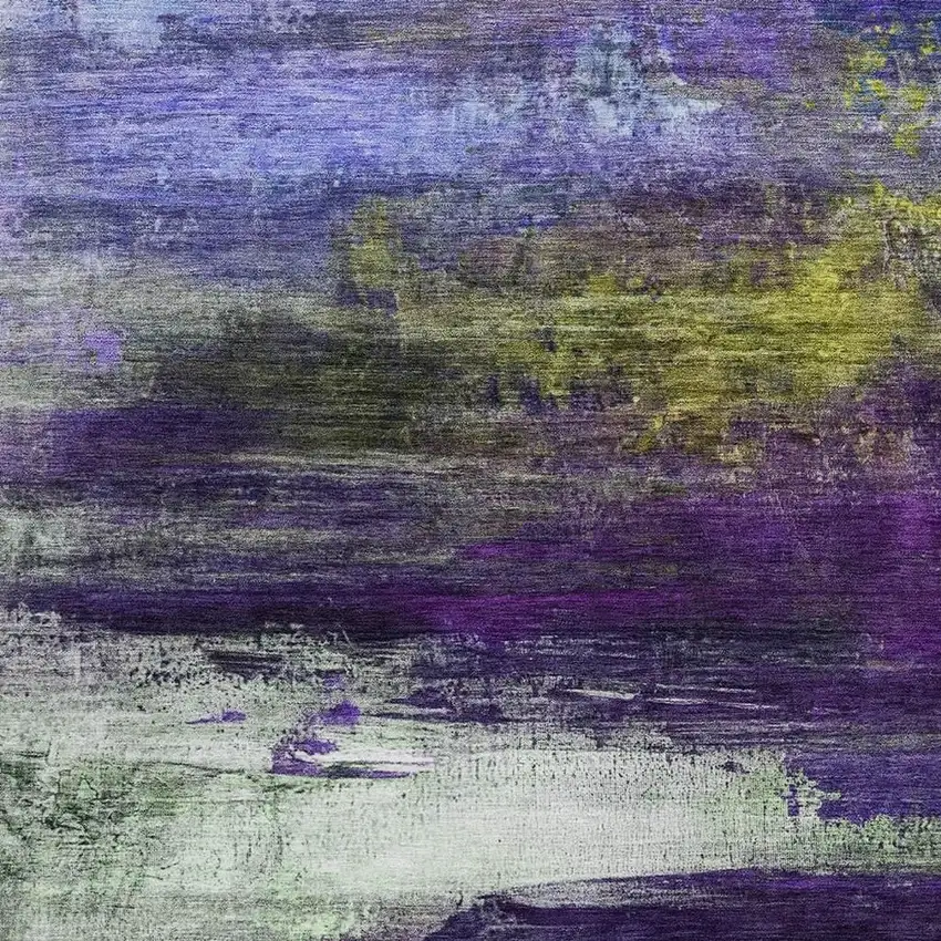 Purple Yellow And Ivory Abstract Washable Indoor Outdoor Area Rug Photo 3