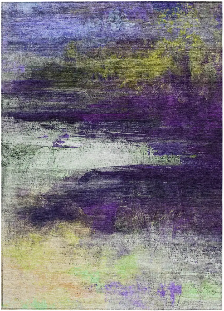 Purple Yellow And Ivory Abstract Washable Indoor Outdoor Area Rug Photo 1