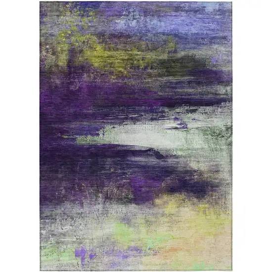 Purple Yellow And Ivory Abstract Washable Indoor Outdoor Area Rug Photo 8