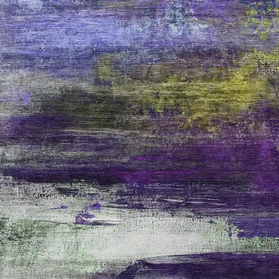 Purple Yellow And Ivory Abstract Washable Indoor Outdoor Area Rug Photo 3