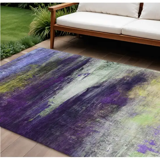 Purple Yellow And Ivory Abstract Washable Indoor Outdoor Area Rug Photo 2