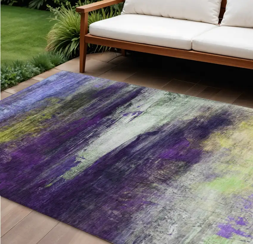 Purple Yellow And Ivory Abstract Washable Indoor Outdoor Area Rug Photo 2