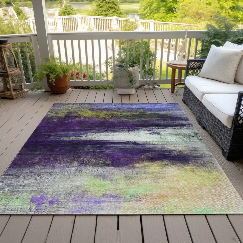Purple Yellow And Ivory Abstract Washable Indoor Outdoor Area Rug Photo 7