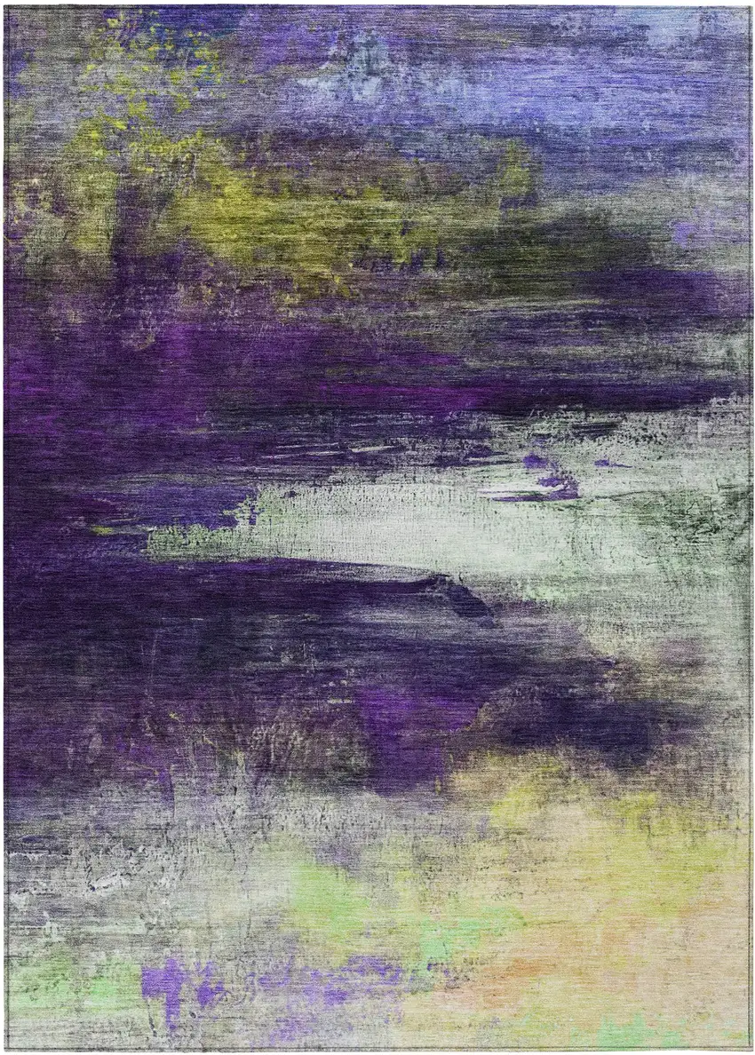 Purple Yellow And Ivory Abstract Washable Indoor Outdoor Area Rug Photo 8