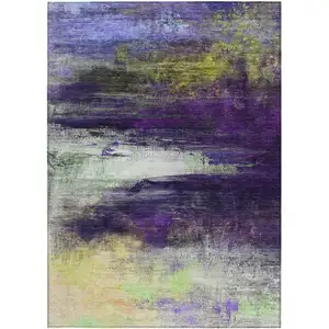 Photo of Purple Yellow And Ivory Abstract Washable Indoor Outdoor Area Rug