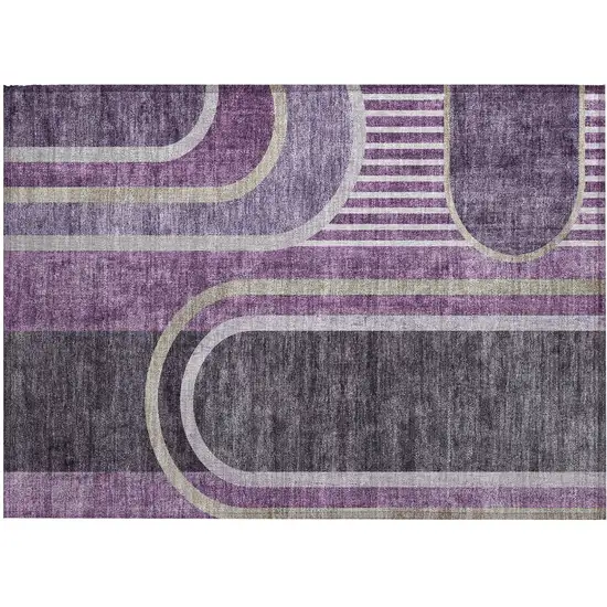 Purple and Black Abstract Washable Indoor Outdoor Area Rug Photo 2
