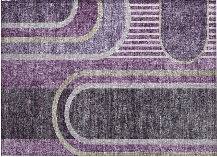 Purple and Black Abstract Washable Indoor Outdoor Area Rug Photo 2