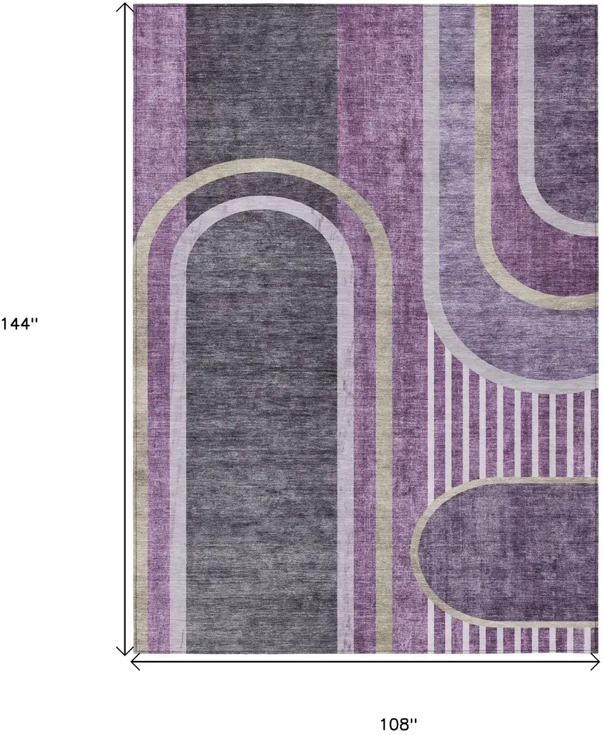 Purple and Black Abstract Washable Indoor Outdoor Area Rug Photo 3