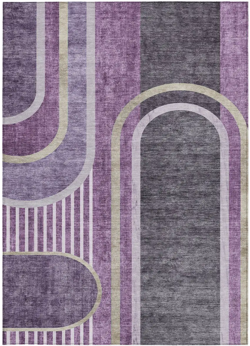 Purple and Black Abstract Washable Non Skid Indoor Outdoor Area Rug Photo 2
