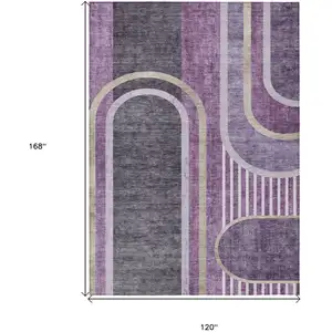 Photo of Purple and Black Abstract Washable Non Skid Indoor Outdoor Area Rug