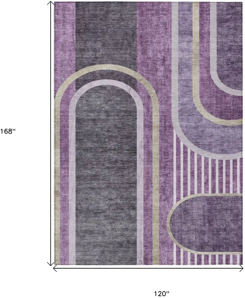 Purple and Black Abstract Washable Indoor Outdoor Area Rug Photo 3