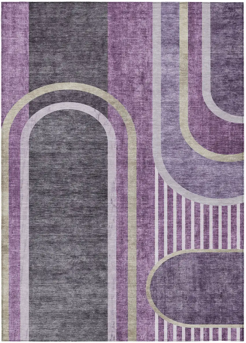 Purple and Black Abstract Washable Indoor Outdoor Area Rug Photo 2