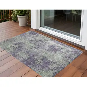 Photo of Purple and Green Abstract Washable Non Skid Indoor Outdoor Area Rug