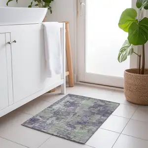 Photo of Purple and Green Abstract Washable Non Skid Indoor Outdoor Area Rug