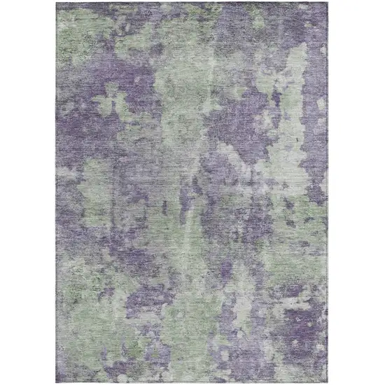 Purple and Green Abstract Washable Non Skid Indoor Outdoor Area Rug Photo 3