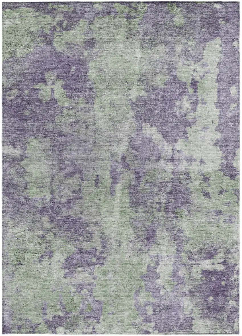 Purple and Green Abstract Washable Non Skid Indoor Outdoor Area Rug Photo 3