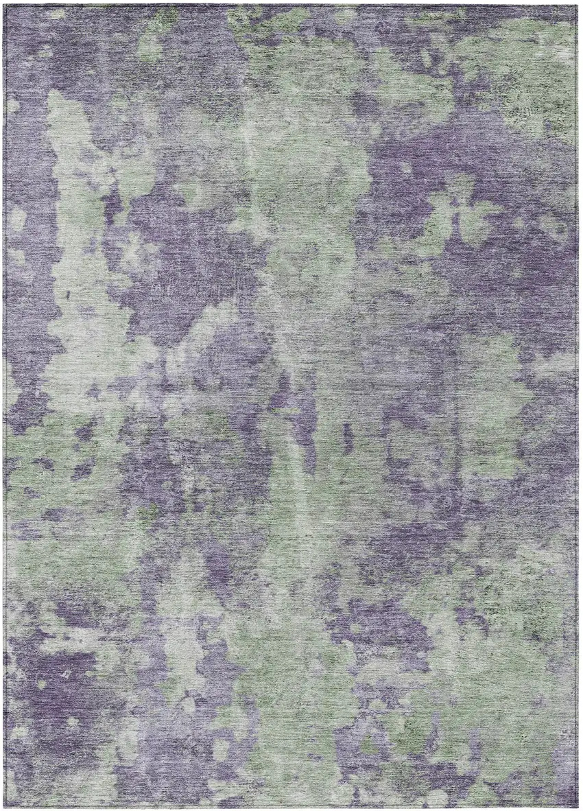 Purple and Green Abstract Washable Non Skid Indoor Outdoor Area Rug Photo 2