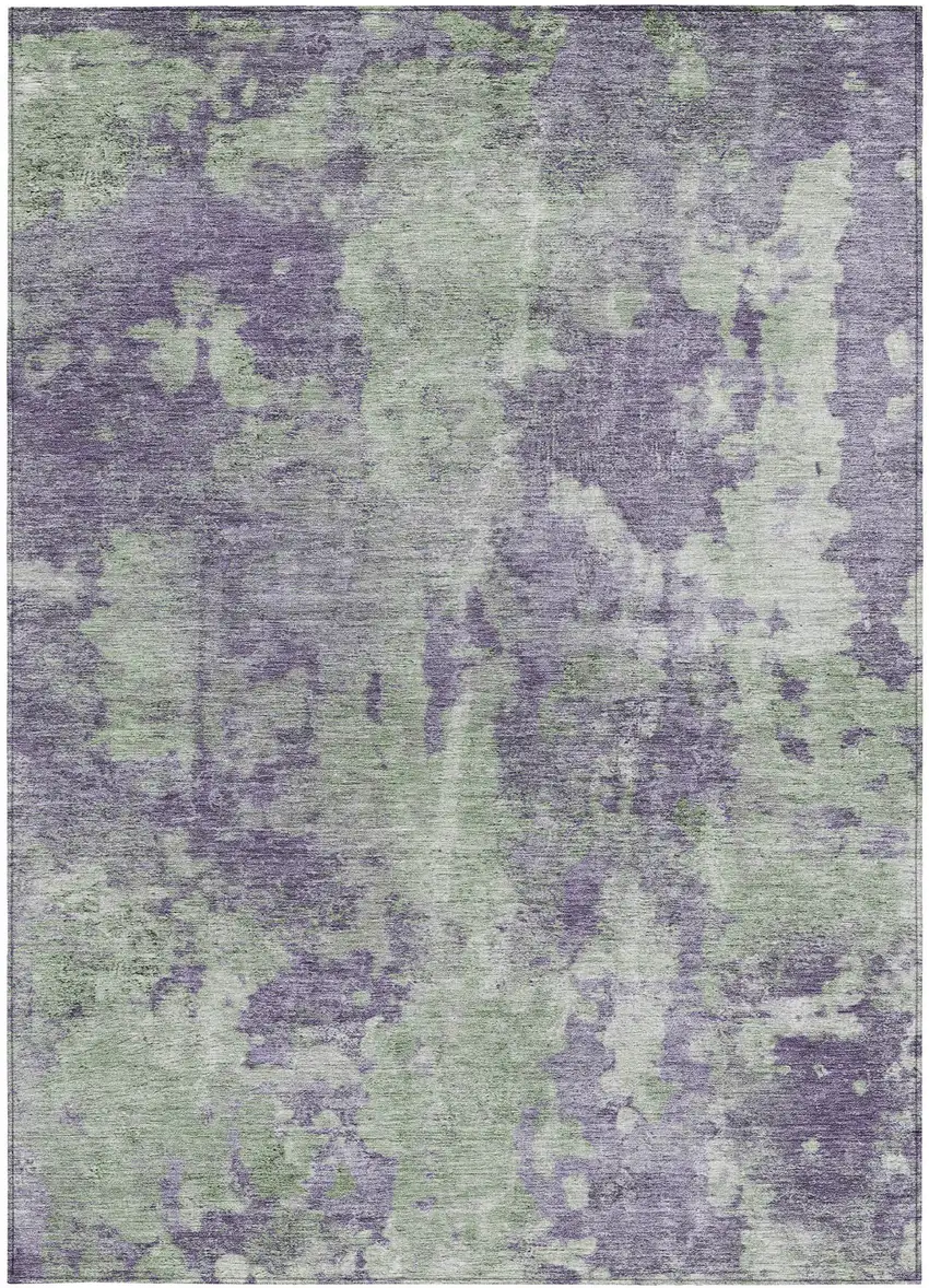 Purple and Green Abstract Washable Non Skid Indoor Outdoor Area Rug Photo 4