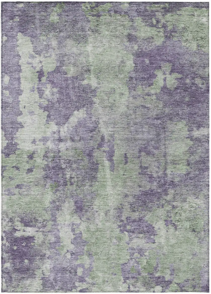 Purple and Green Abstract Washable Non Skid Indoor Outdoor Area Rug Photo 2
