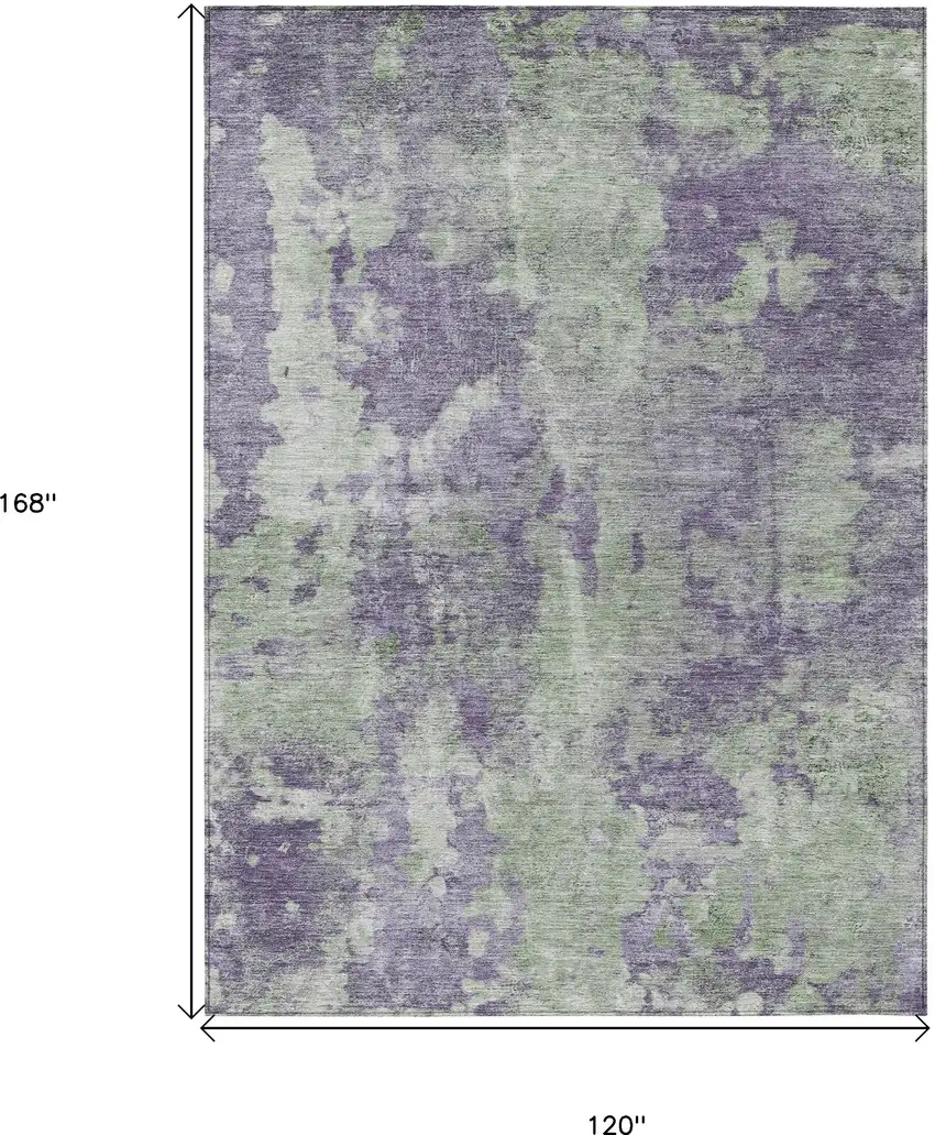 Purple and Green Abstract Washable Non Skid Indoor Outdoor Area Rug Photo 3