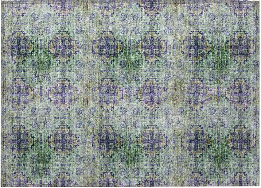 Purple and Green Floral Medallion Washable Non Skid Indoor Outdoor Area Rug Photo 4
