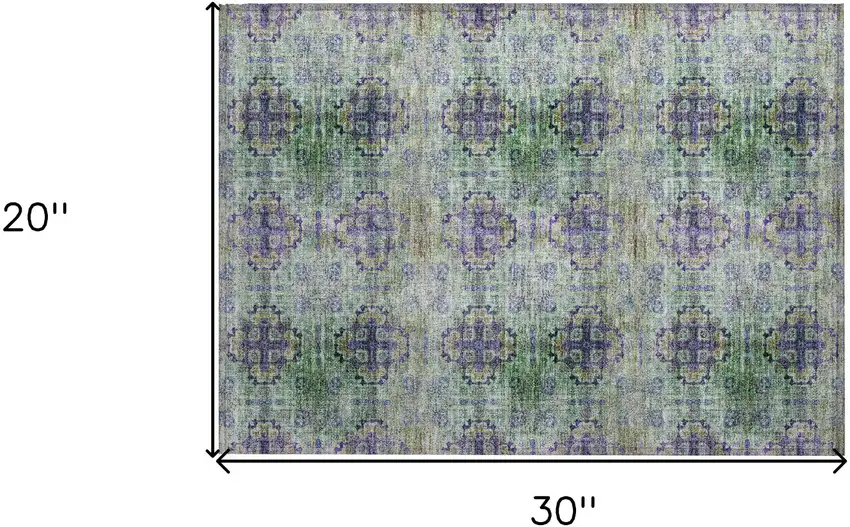 Purple and Green Floral Medallion Washable Non Skid Indoor Outdoor Area Rug Photo 3