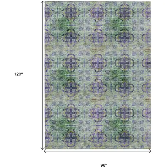 Purple and Green Floral Medallion Washable Non Skid Indoor Outdoor Area Rug Photo 7