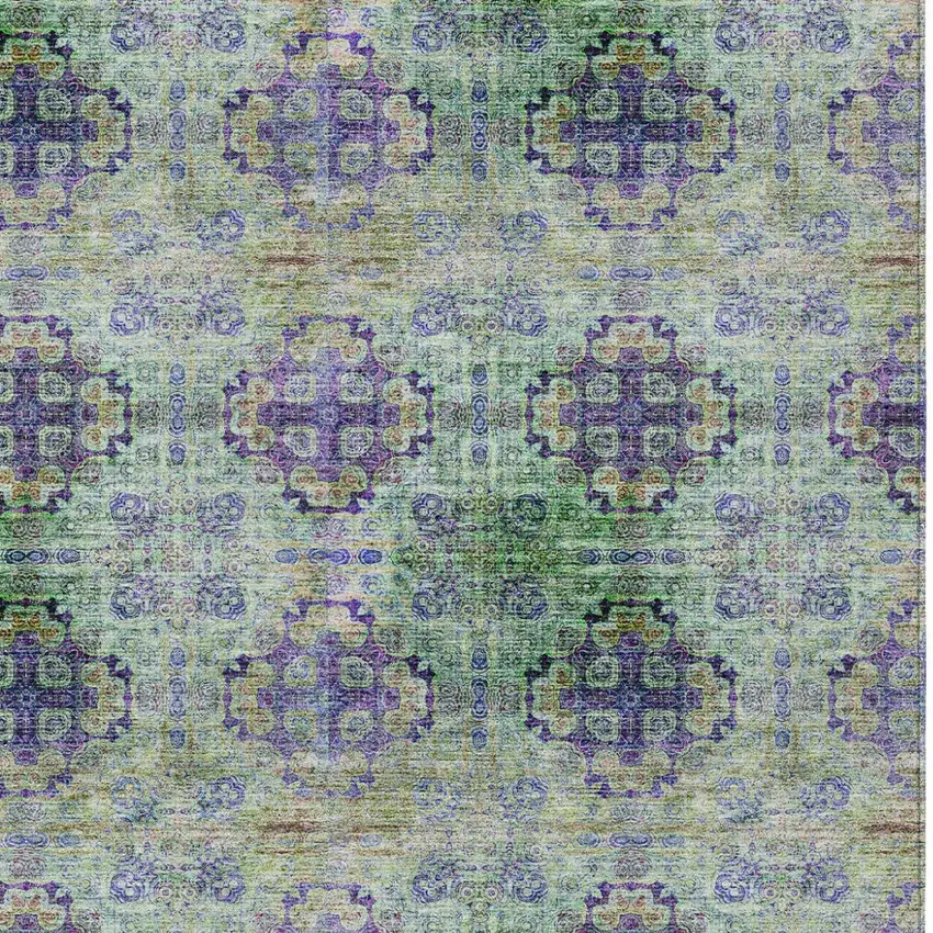 Purple and Green Floral Medallion Washable Non Skid Indoor Outdoor Area Rug Photo 5