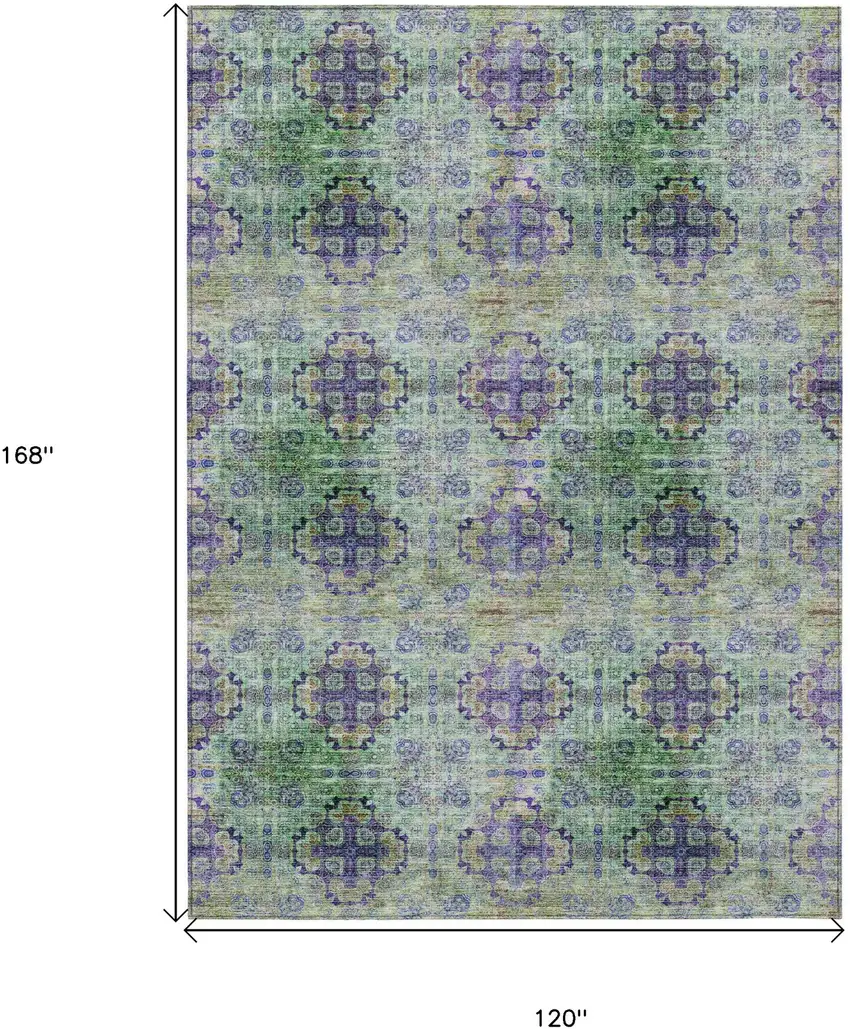 Purple and Green Floral Medallion Washable Non Skid Indoor Outdoor Area Rug Photo 3