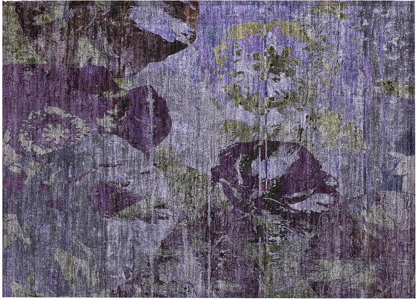 Purple and Green Floral Washable Non Skid Indoor Outdoor Area Rug Photo 2