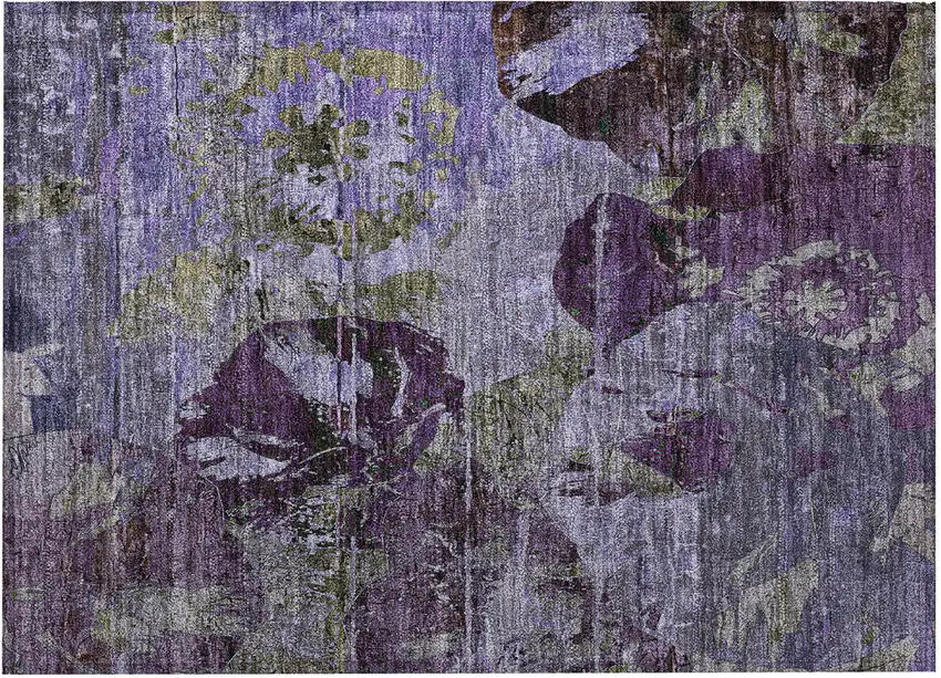 Purple and Green Floral Washable Non Skid Indoor Outdoor Area Rug Photo 4