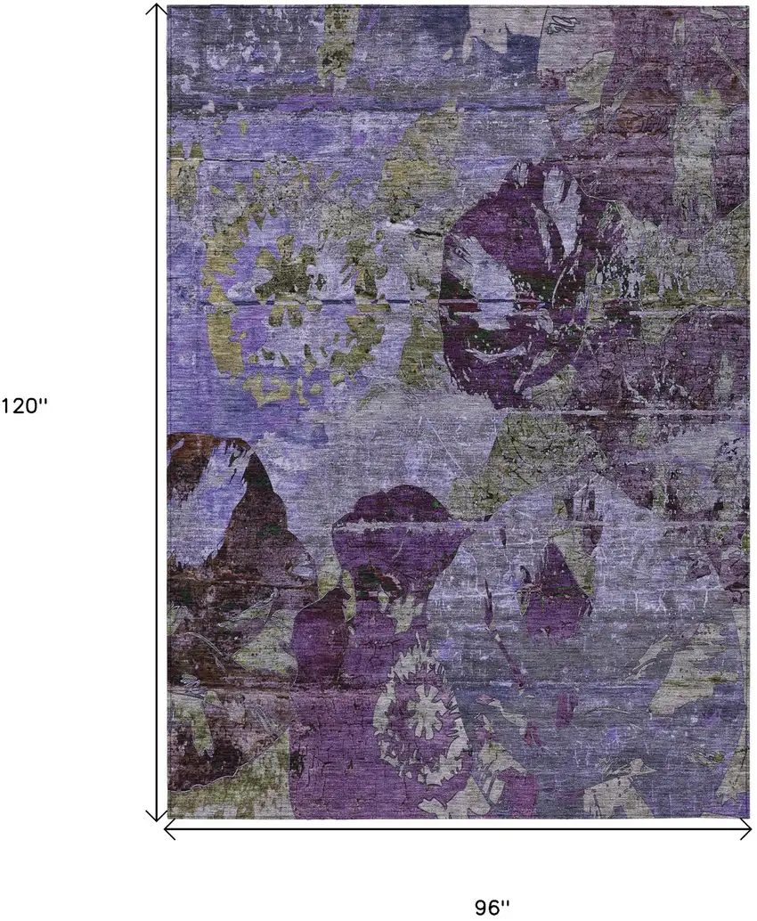 Purple and Green Floral Washable Non Skid Indoor Outdoor Area Rug Photo 3