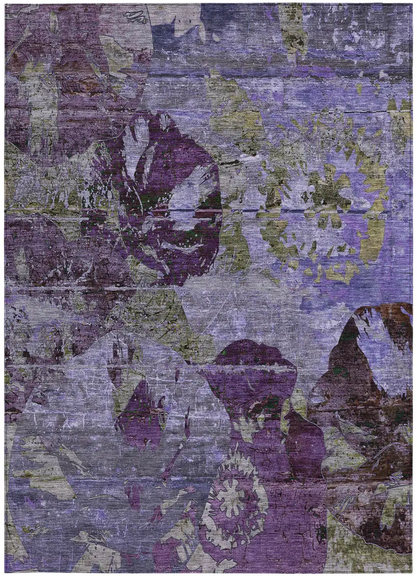 Purple and Green Floral Washable Non Skid Indoor Outdoor Area Rug Photo 5