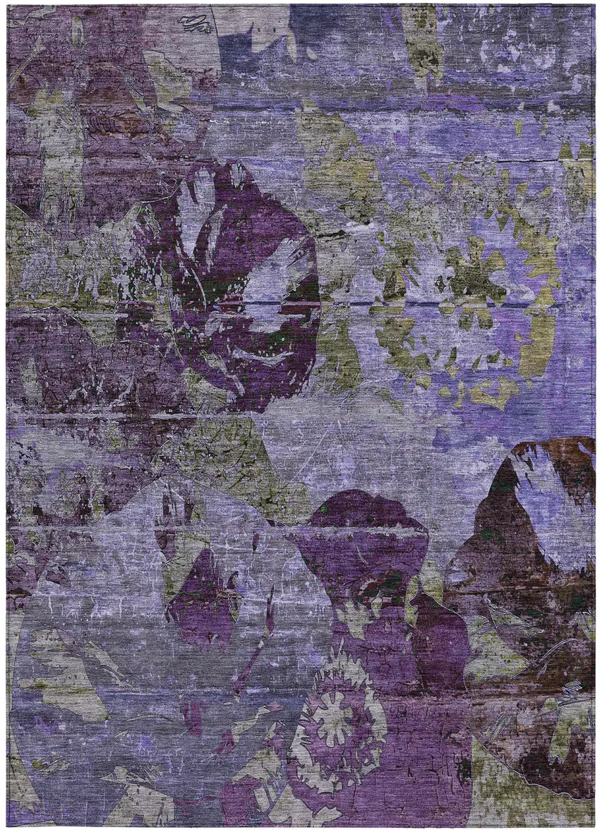 Purple and Green Floral Washable Non Skid Indoor Outdoor Area Rug Photo 5