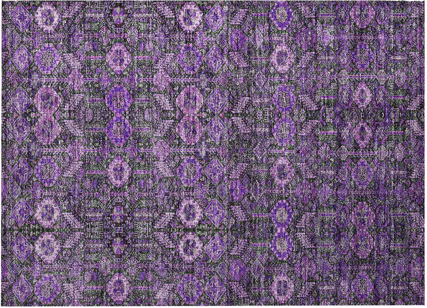 Purple and Green Floral Washable Non Skid Indoor Outdoor Area Rug Photo 5