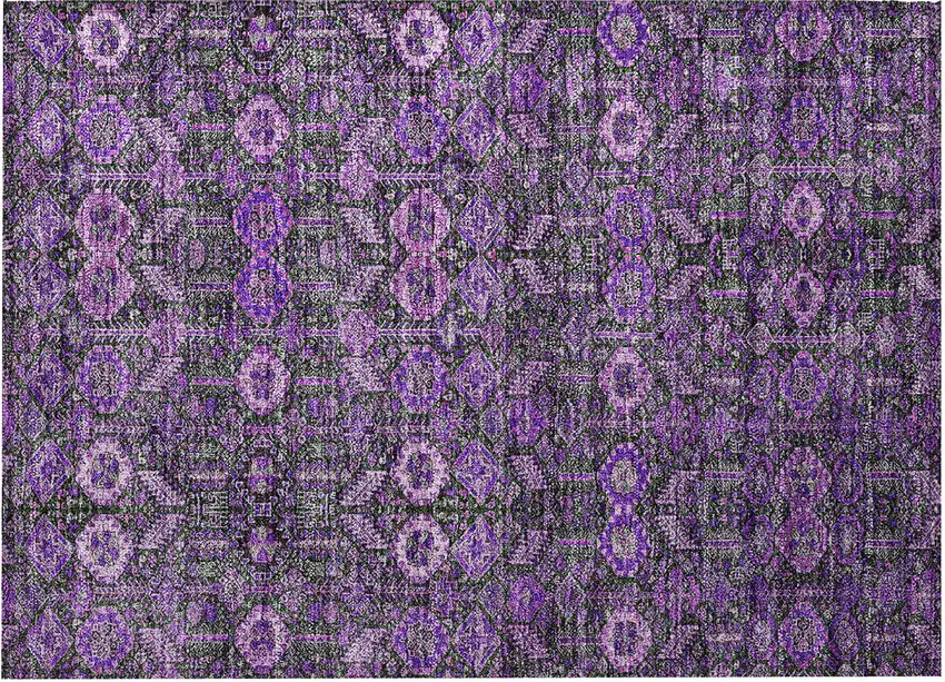 Purple and Green Floral Washable Non Skid Indoor Outdoor Area Rug Photo 4