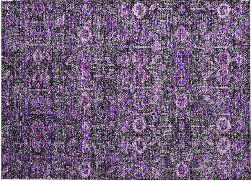 Purple and Green Floral Washable Non Skid Indoor Outdoor Area Rug Photo 2