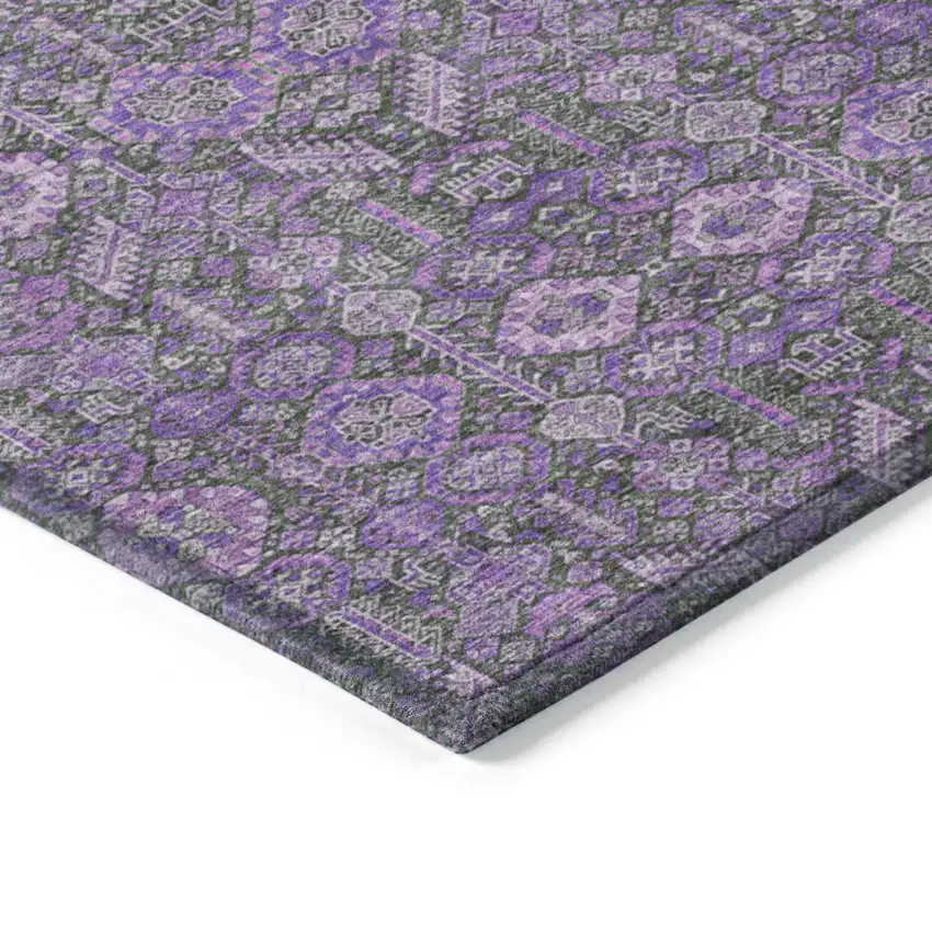 Purple And Green Floral Washable Indoor Outdoor Area Rug Photo 6
