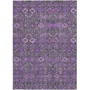 Photo of Purple and Green Floral Washable Non Skid Indoor Outdoor Area Rug