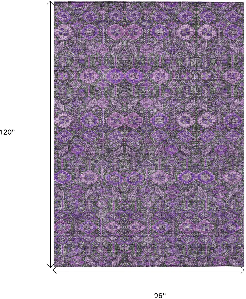 Purple and Green Floral Washable Non Skid Indoor Outdoor Area Rug Photo 3