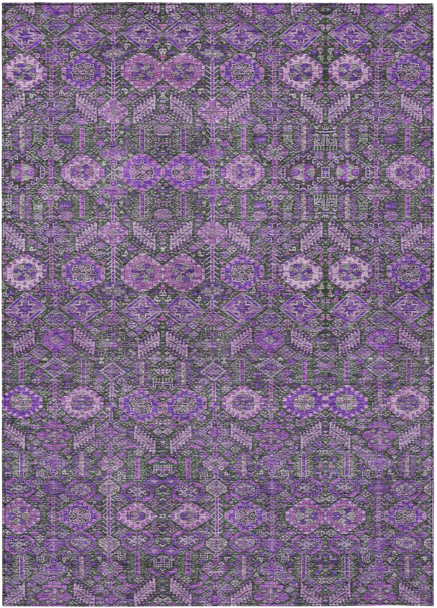 Purple and Green Floral Washable Non Skid Indoor Outdoor Area Rug Photo 2