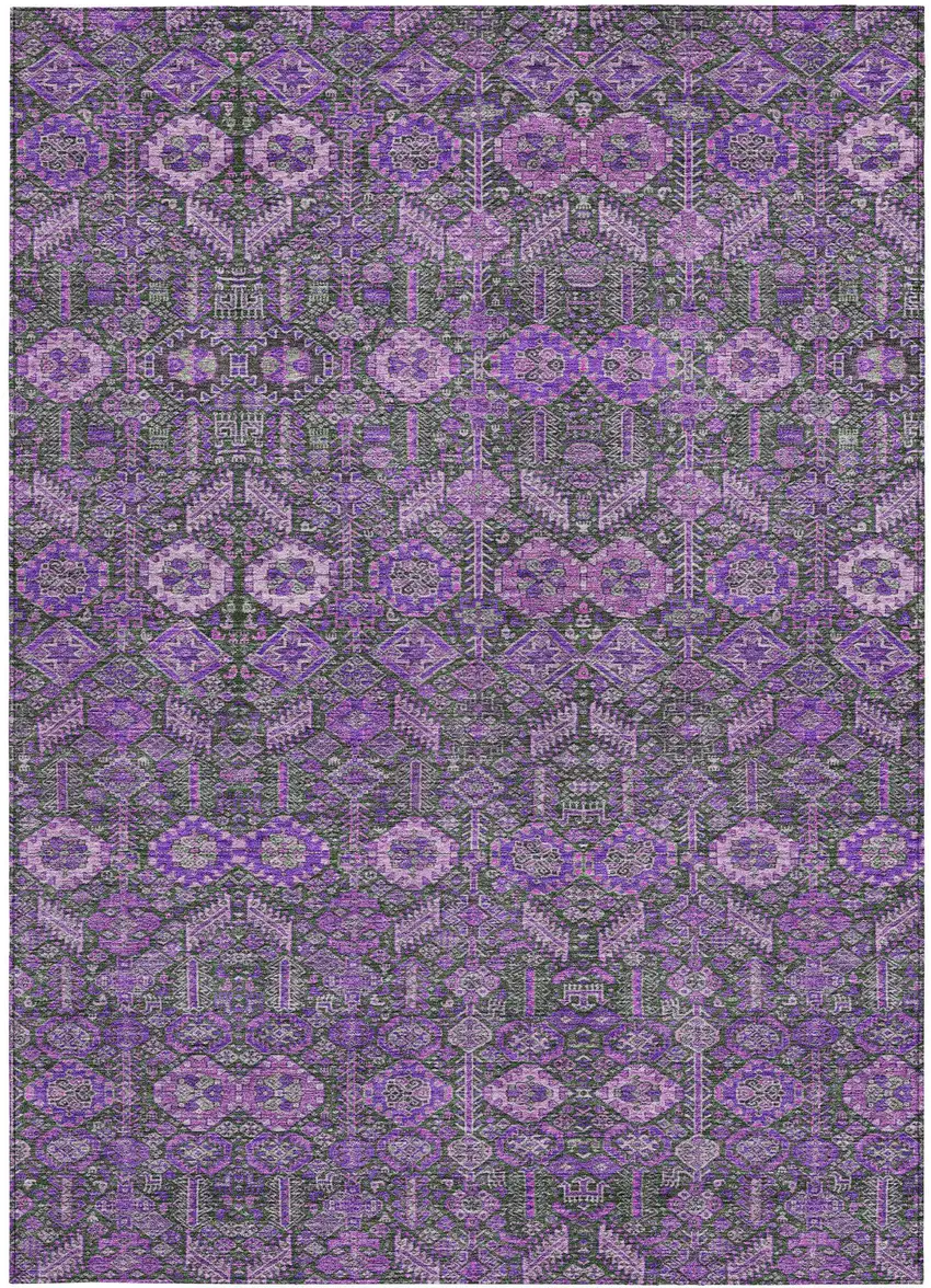 Purple and Green Floral Washable Non Skid Indoor Outdoor Area Rug Photo 5