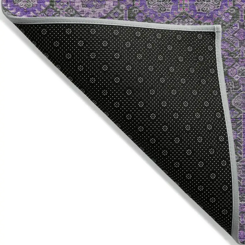Purple and Green Floral Washable Non Skid Indoor Outdoor Area Rug Photo 6