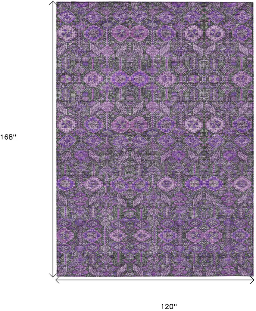 Purple and Green Floral Washable Non Skid Indoor Outdoor Area Rug Photo 3