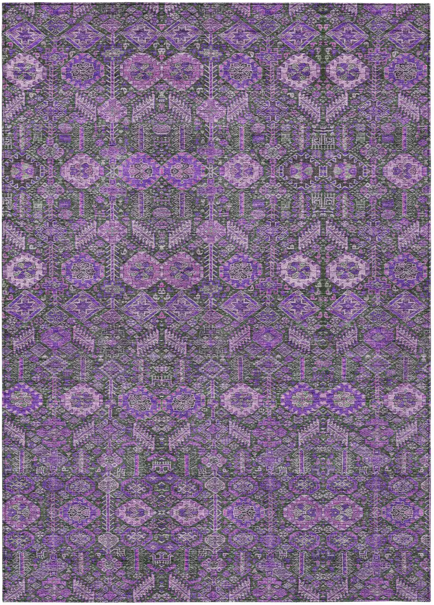 Purple and Green Floral Washable Non Skid Indoor Outdoor Area Rug Photo 2